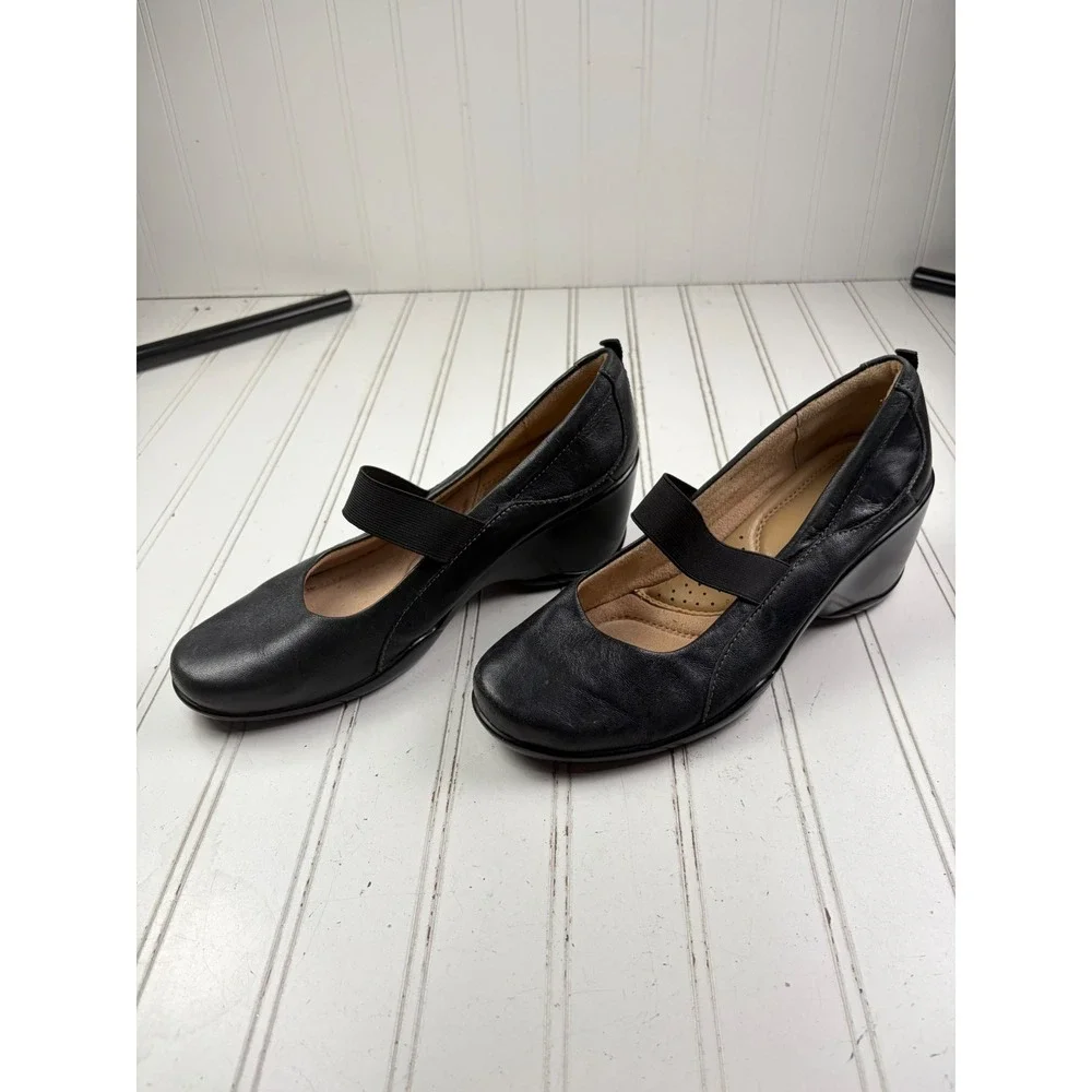 Naturalizer Ande Black Leather Mary Jane Comfort Wedges Women's Size 8.5